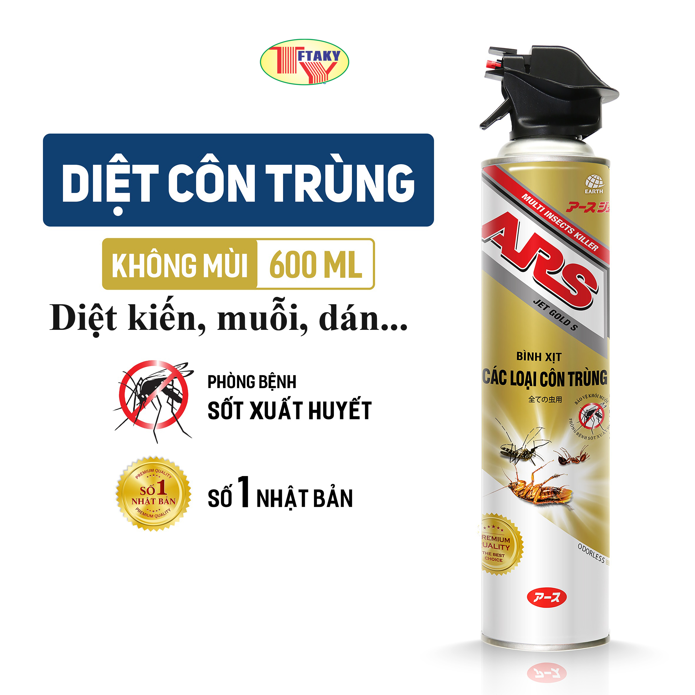 Thuốc diệt muỗi, kiến, dán ARS FTAKY cao cấp không mùi 600ML, HÀNG NHẬP KHẨU