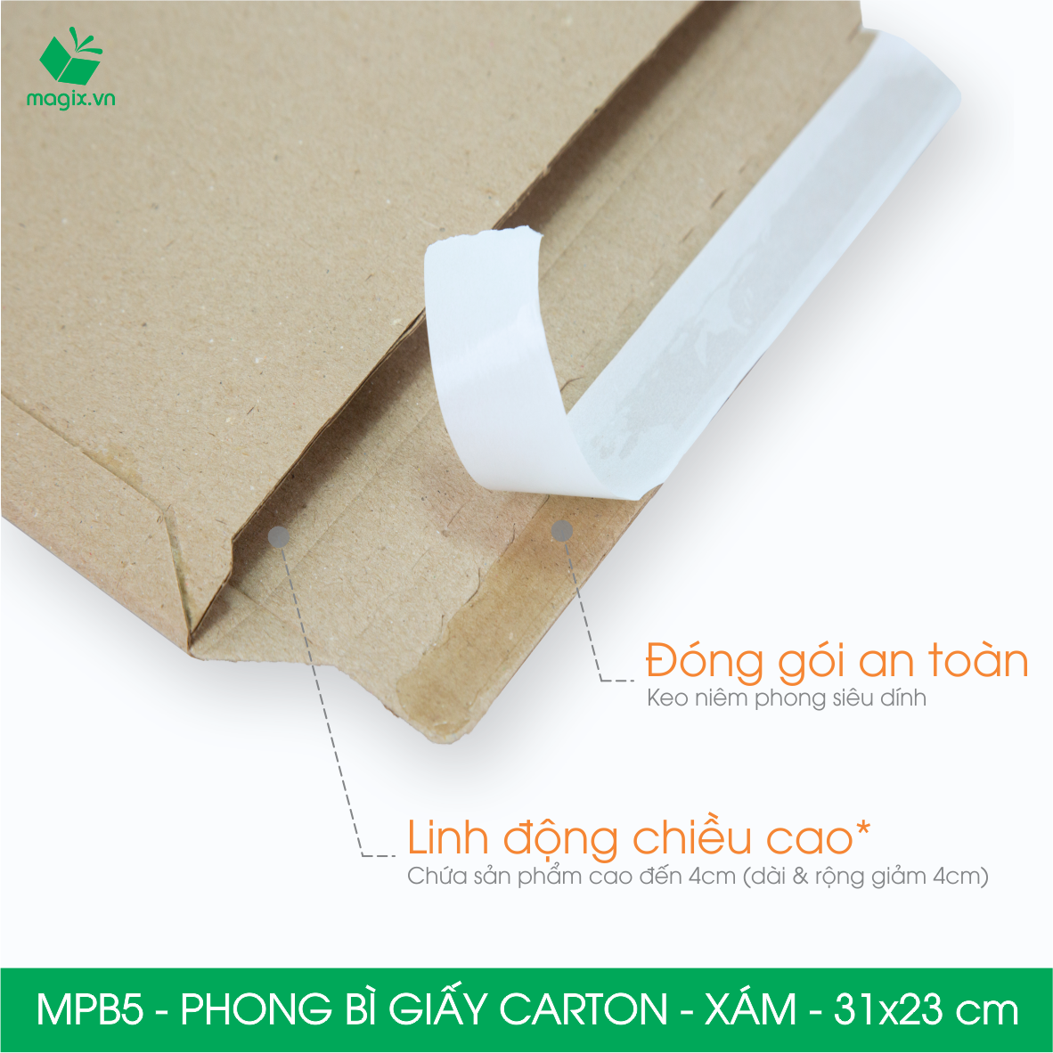 MPB5 - 31x23cm - COMBO 60 PHONG BÌ GIẤY CARTON ĐÓNG HÀNG MÀU XÁM