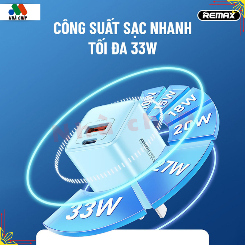 Hình ảnh Củ sạc nhanh GaN công suất 33W Remax RP-U25 chuẩn kép PD + QC 3.0 - Hàng chính hãng