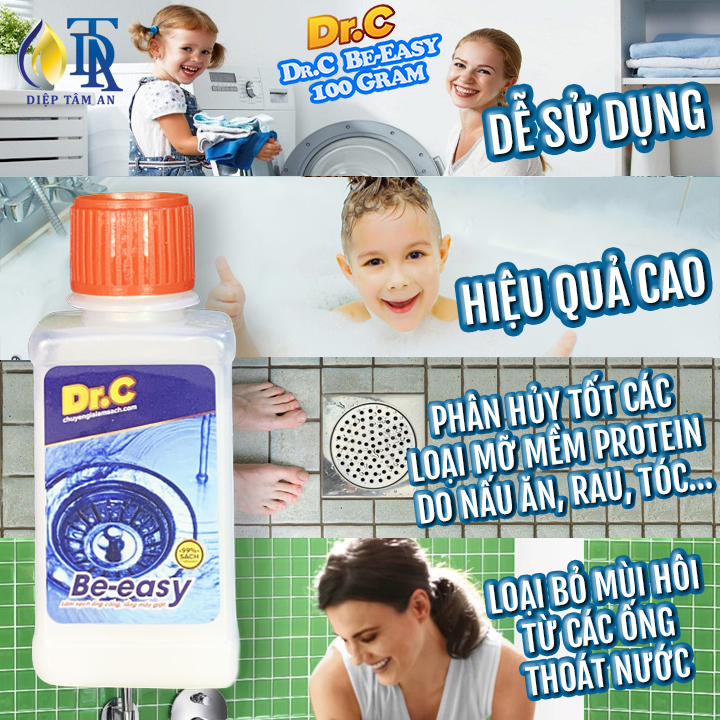 Bột Thông Cống Cực Mạnh,Tẩy Lồng Máy Giặt,Thông Bồn Cầu,Thông Bồn Rửa Bát Rửa Mặt Dr.C Be-easy 100g