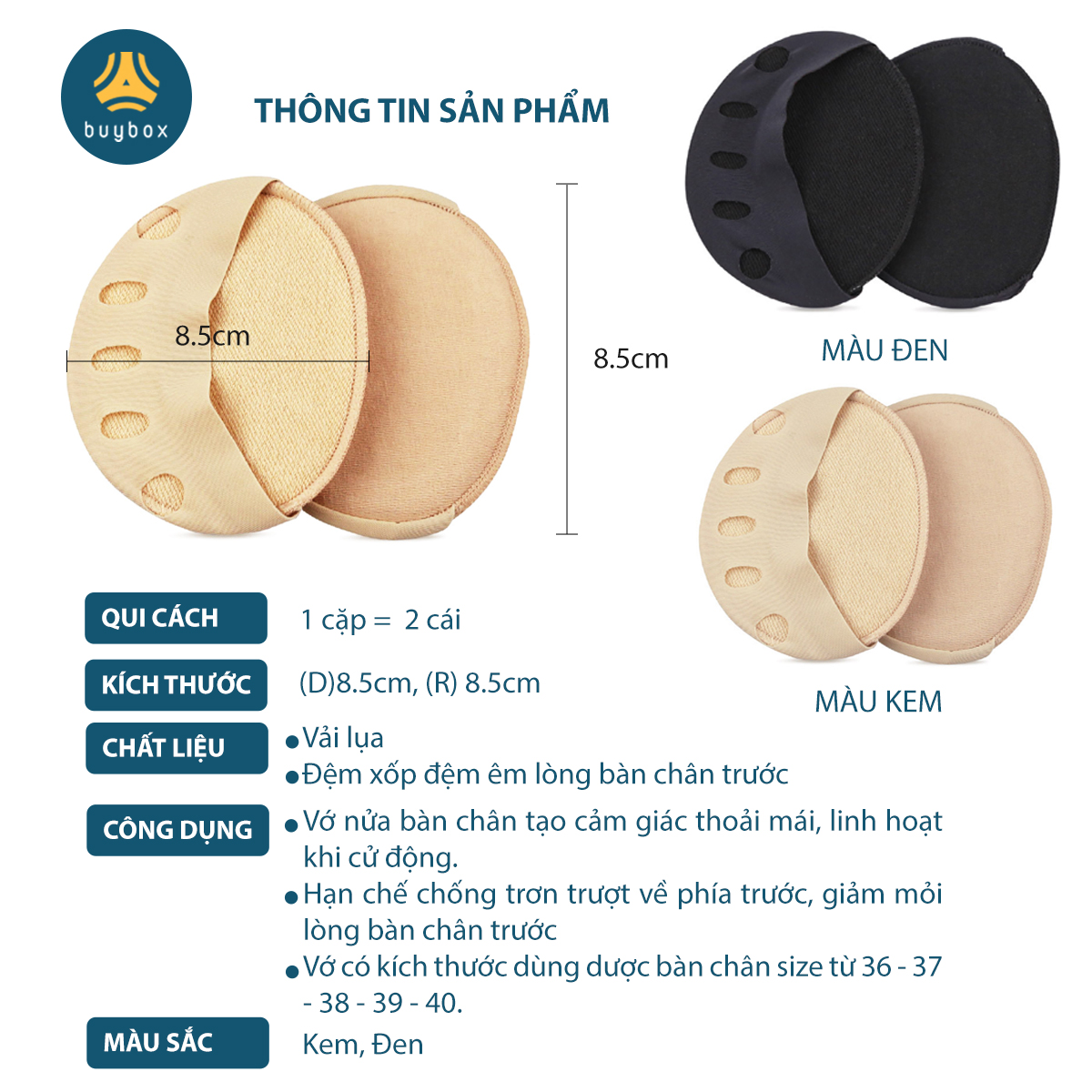 Vớ thiết kế hở ngón, màu sắc tinh tế, kết hợp đệm êm chân, giảm tình trạng thốn bàn chân hiệu quả - BuyBox - BBPK339