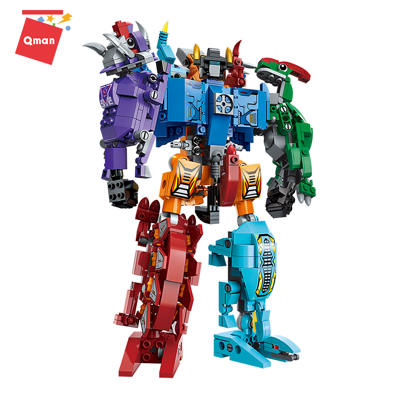 Đồ chơi lắp ghép xếp hình nhiều hộp 6 trong 1 Siêu Robot khủng long Qman 1414