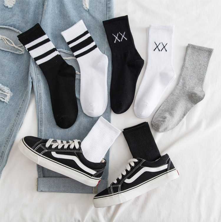Set 5 Đôi Tất Cao Cổ Unisex Bèo Nhún Gân Tăm Style Thanh Lịch