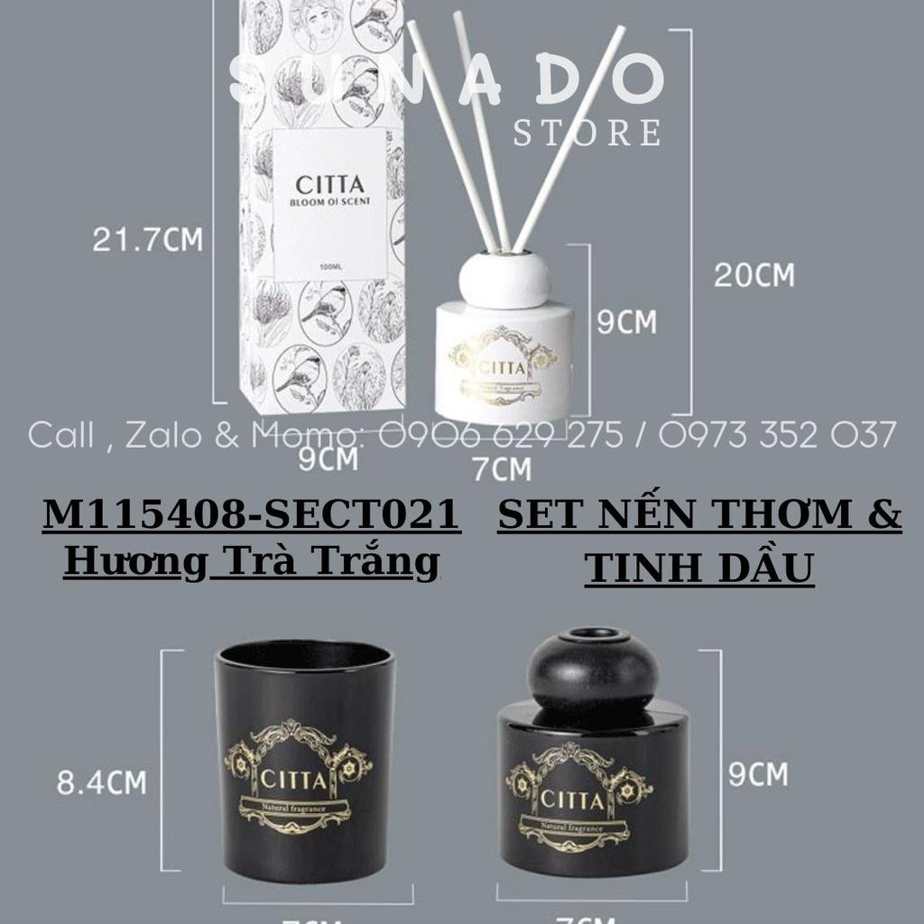 SET Nến Thơm và Tinh Dầu Hương Trà Trắng Trà Đen Hộp quà Sang trọng