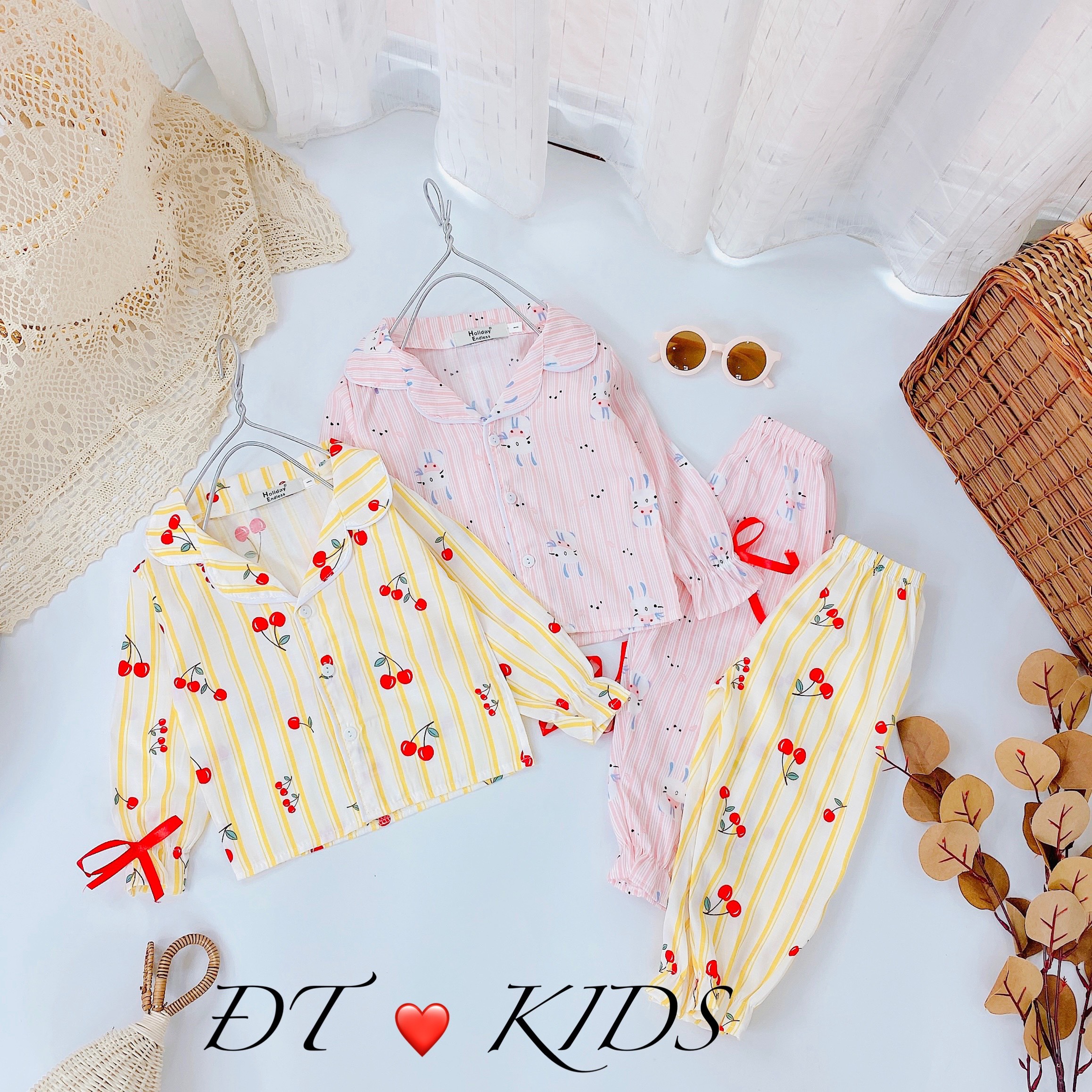 Đồ bộ ngủ bé gái, bộ pijama dài tay cho bé gái size 5-18kg chất đũi thái mềm mịn mát