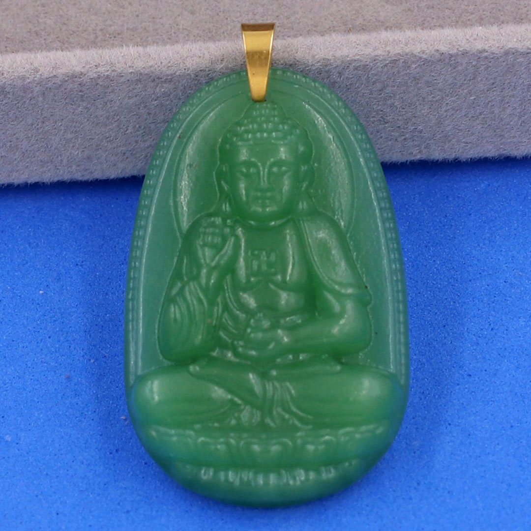 Mặt dây chuyền Phật A Di Đà thạch anh xanh 5cm - phật bản mệnh tuổi Tuất, Hợi - mặt size lớn