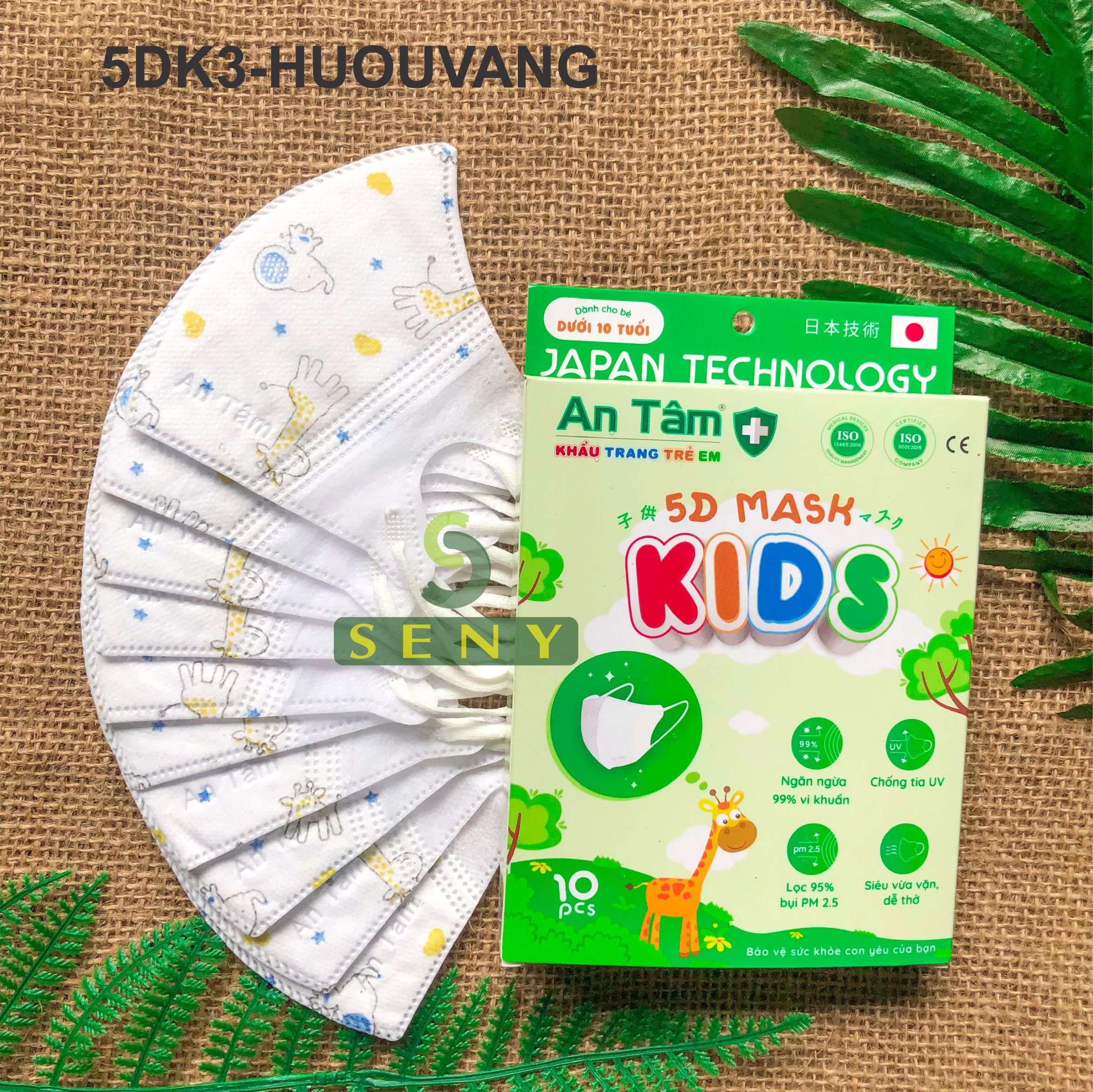 Khẩu trang trẻ em 5d mask từ 3-8 tuổi ngăn khói bụi không sù lông An Tâm Hộp 10 cái