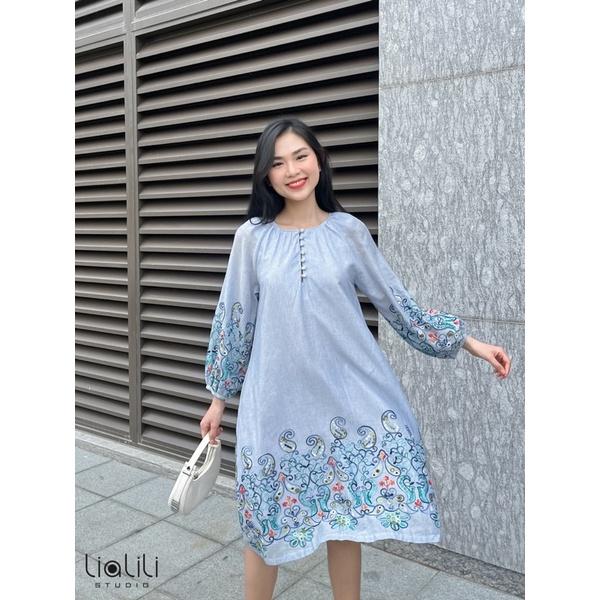 Đầm lửng thêu hoa ,chất kate thêu hoa -Thiết kế từ