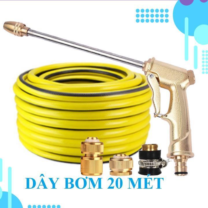 Bộ dây vòi xịt nước rửa xe, tưới cây . tăng áp 3 lần, loại 20m 206701-3 đầu đồng, cút đồng