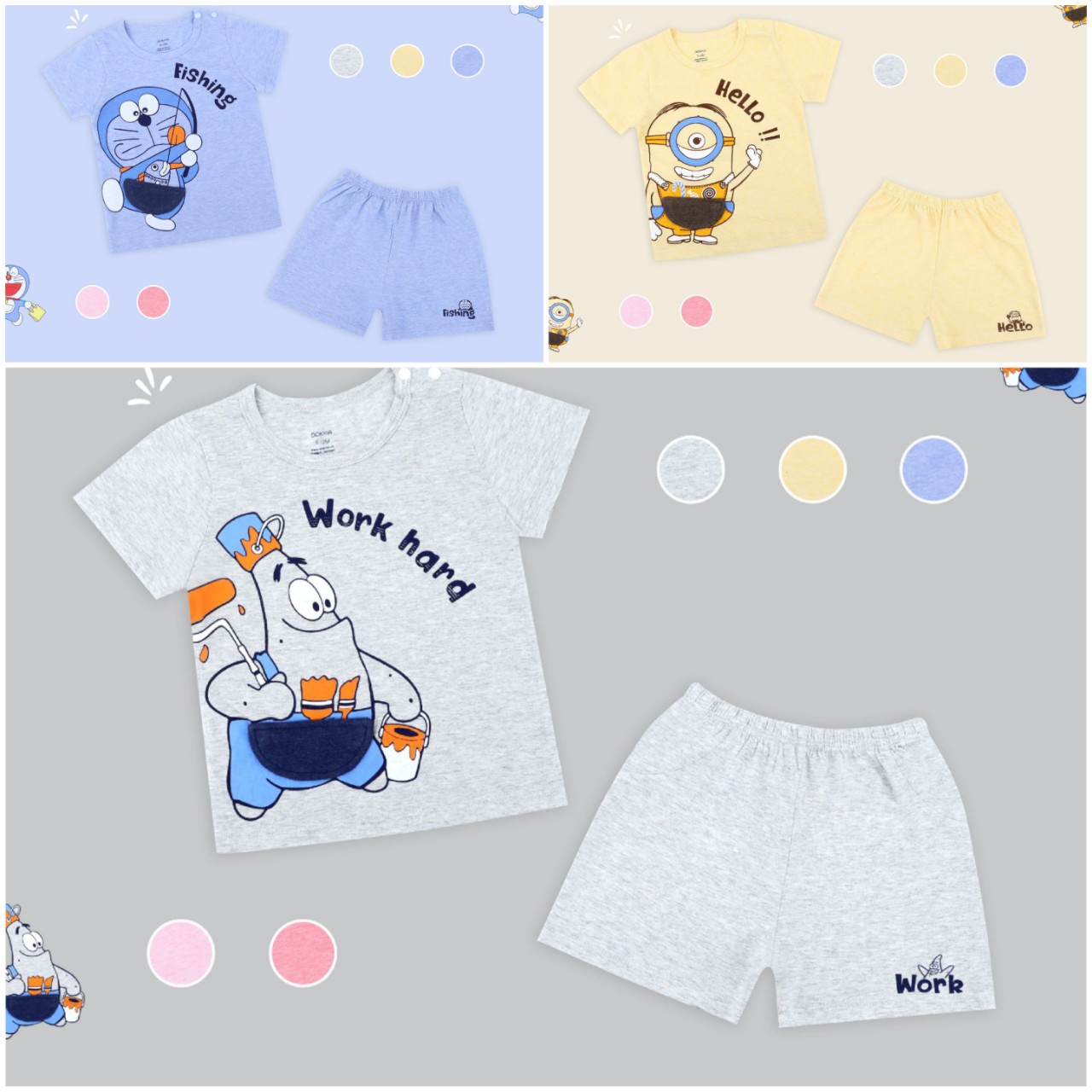 Bộ cộc tay bé trai 6-36 tháng, Bộ hè cho bé hình ngộ nghĩnh vải cotton co giãn tốt thấm hút mồ hôi tốt