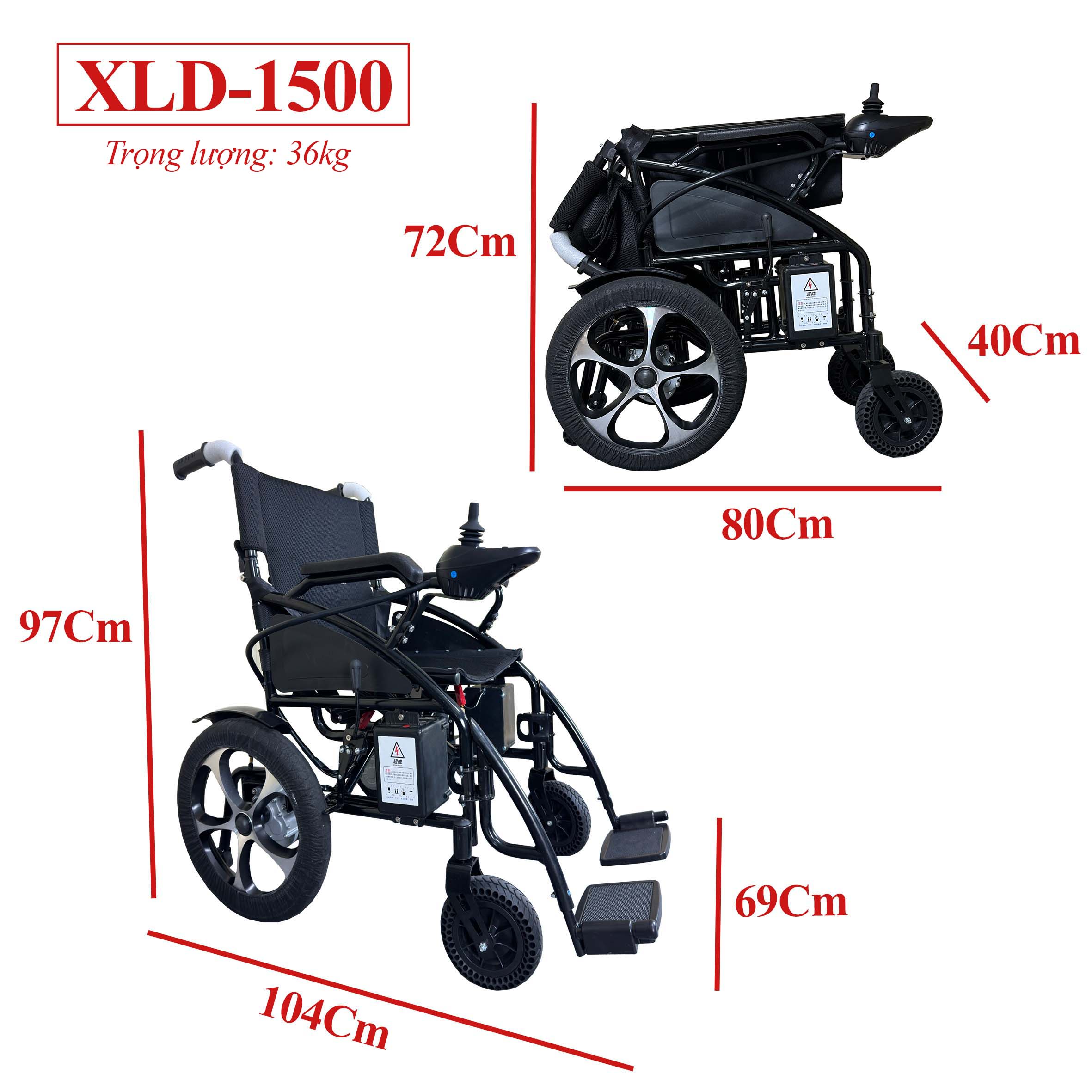 Xe Lăn Điện Khung Cong Ôm Sát Cơ Thể, Pin Sạc Nhanh, Chính Hãng NIKITA XLD-1500