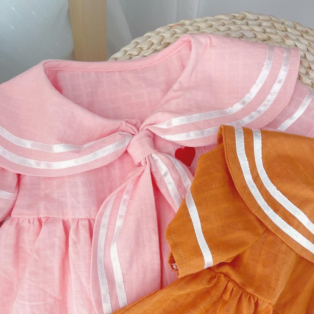 Váy thuỷ thủ hoạ tiết tim cúc mỏ neo màu hồng, vàng vải thô xô cotton mềm mát thấm hút mồ hôi cực tốt