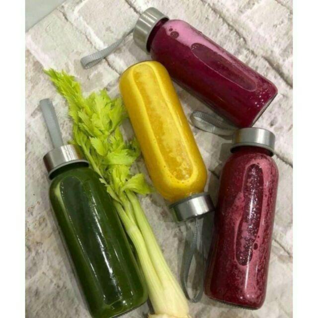 Bình detox thủy tinh nắp có dây xách 500ml