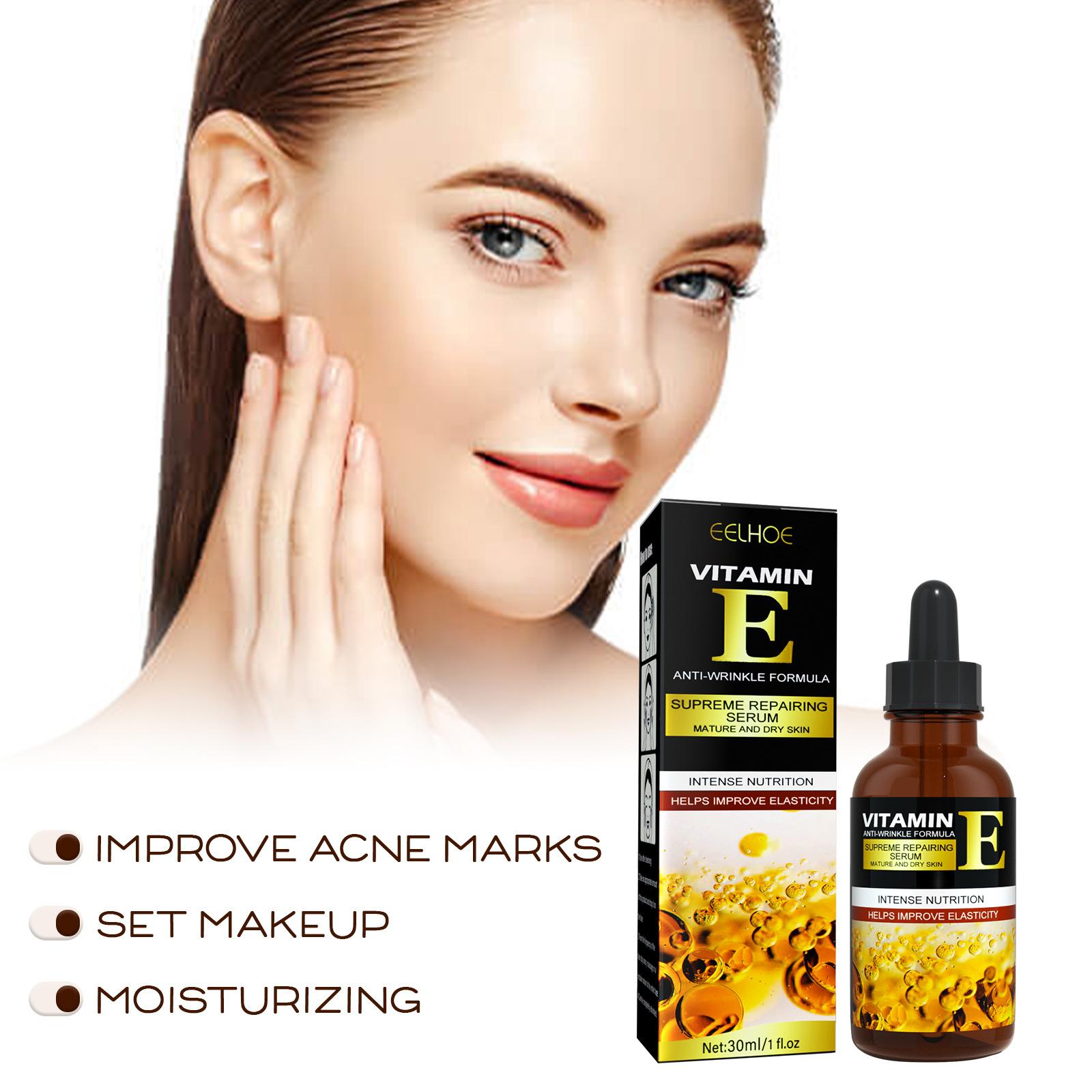 EELHOE 30ml Vitamin E Serum Brightens Skin Tone Hydrates Moisturizes Nourishes Lightens Spots and Wrinkles Serum