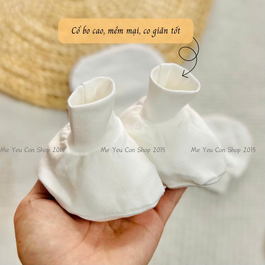 Set Nón Bao Tay Bao Chân Cotton Trắng Mềm mại, Co Giãn Cho Bé Sơ Sinh- Bunny Baby