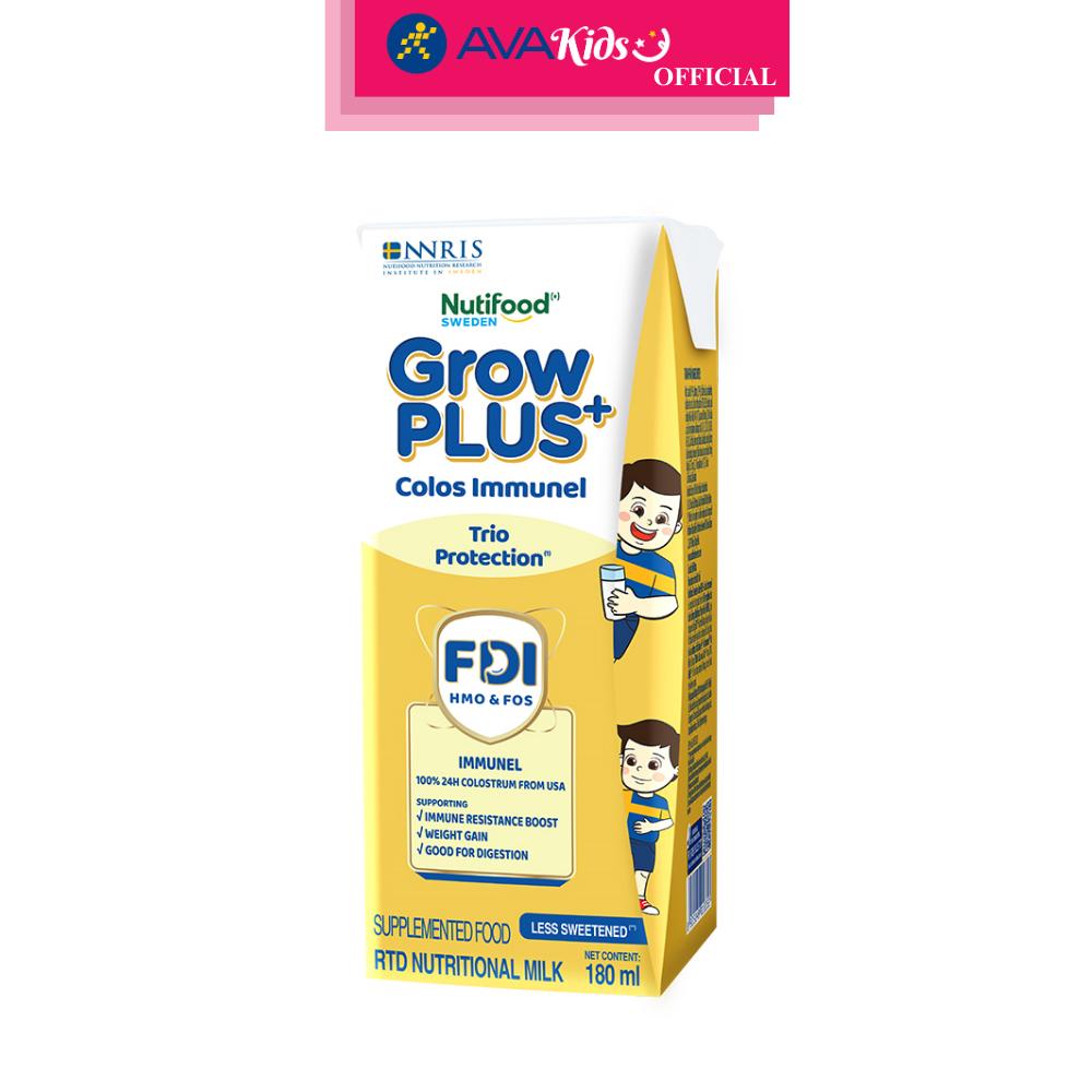 Lốc 4 hộp sữa pha sẵn Nutifood GrowPLUS+ Colos Immunel hương vani 180 ml (từ 1 tuổi) - Hàng Chính Hãng
