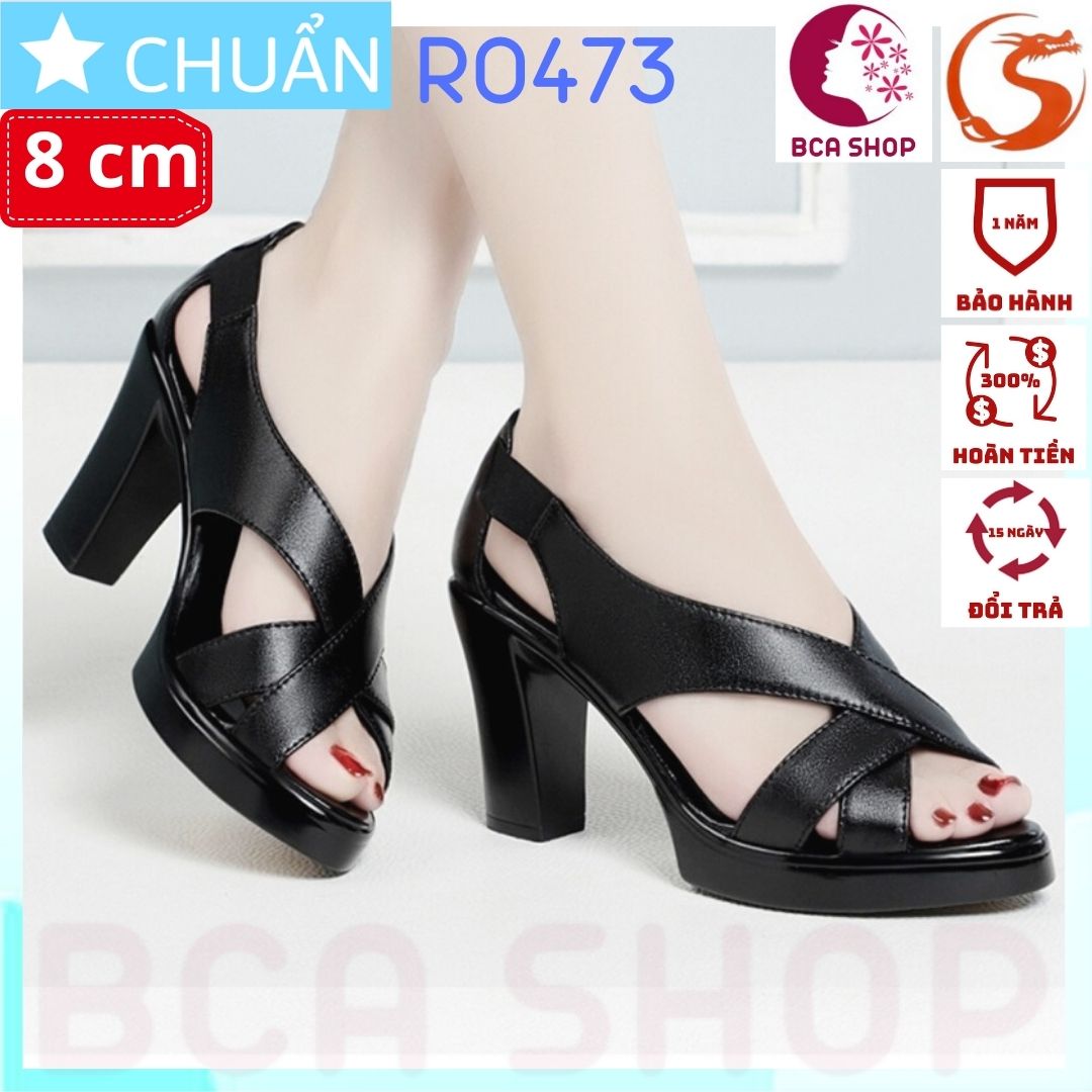 Giày cao gót nữ 8p RO473 ROSATA tại BCASHOP bít mũi quai sau phối thun nên mang rất ôm chân - màu đen