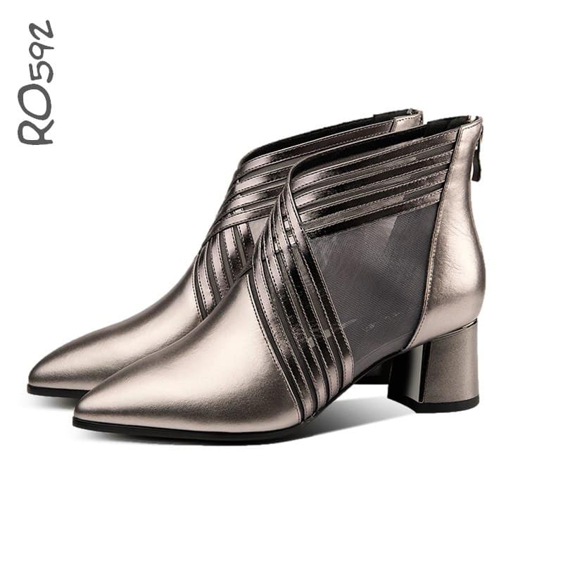 Boots thời trang nữ phối lưới, mũi nhọn ROSATA RO592 - 6p - HÀNG VIỆT NAM - BKSTORE