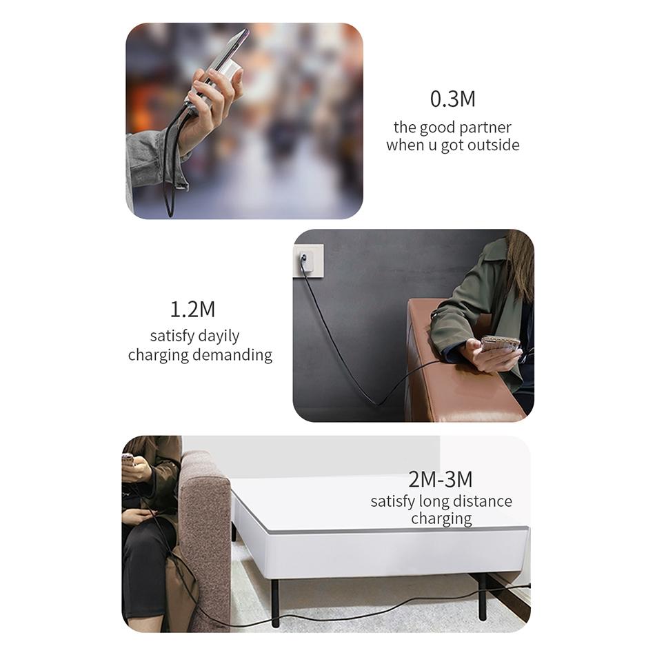 Dây cáp sạc nhanh 60W đa năng 4 in 1 USB C + USB A ra đầu sạc Type C + sạc Light cho iPhone iPad hiệu WIWU PT06 - Hàng nhập khẩu