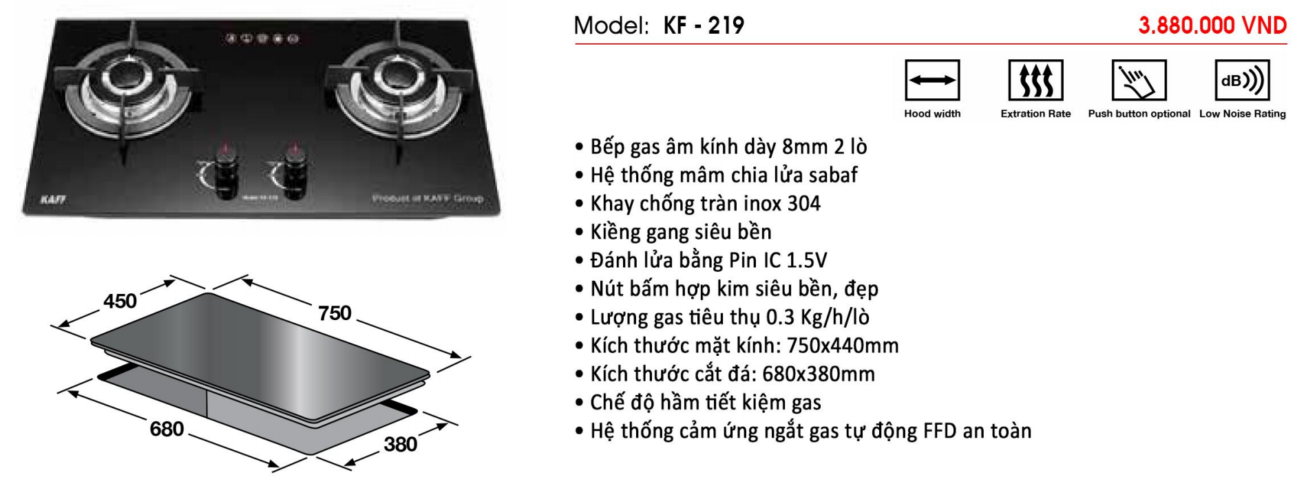 Bếp gas âm đôi KAFF KF-219 - Hàng chính hãng