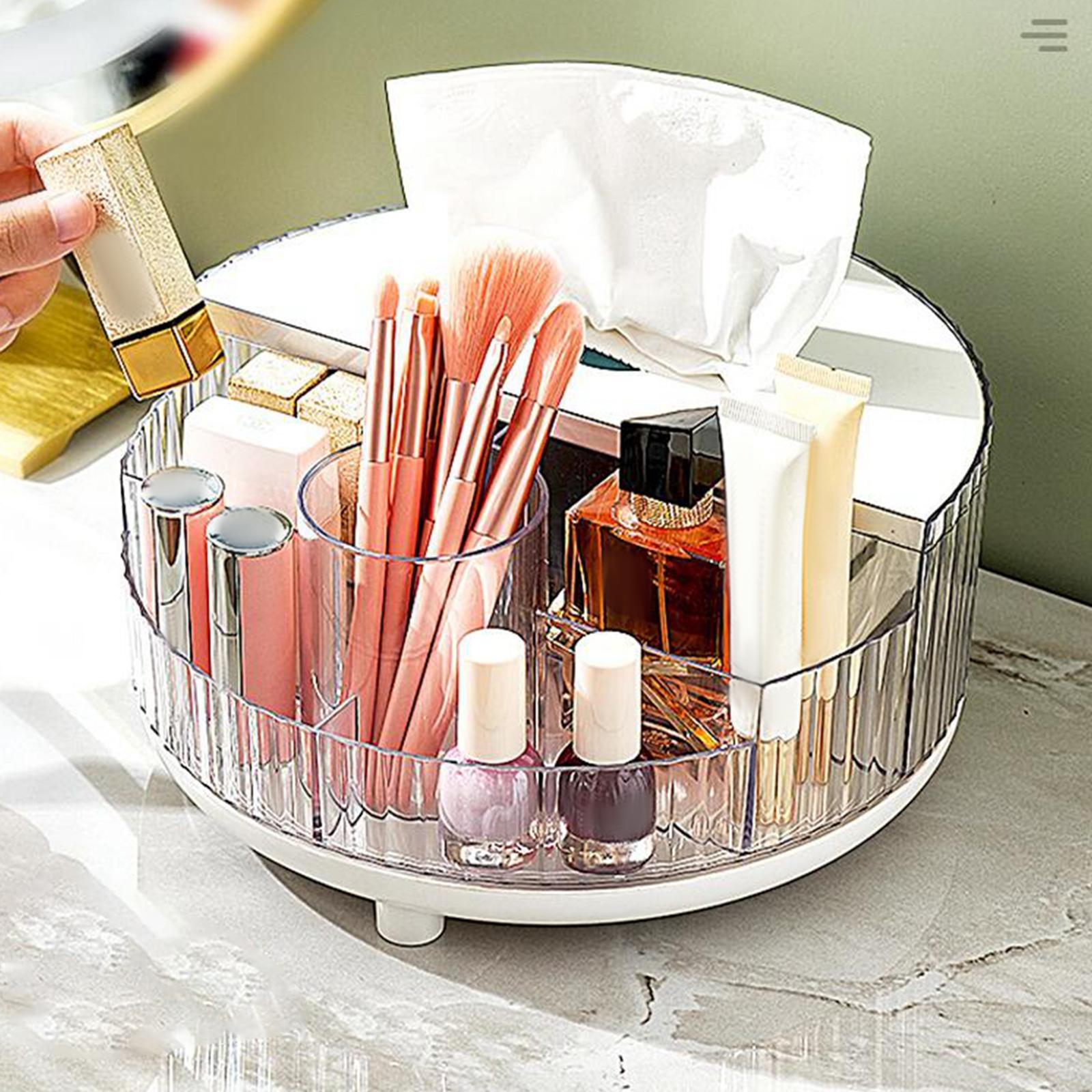 Turntable Cosmetic Makeup Rack Organizer, Makeup Brush Holder Cosmetic Storage Box for Bedroom