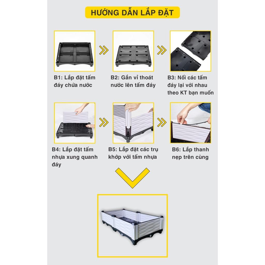 Chậu nhựa lắp ghép.Kích thước 50x100 cao 23 cm.Trồng rau, hoa, cây cảnh.Sang trọng - Thẩm mỹ - Bền hơn 10 năm.Bảo hành 1 năm toàn quốc