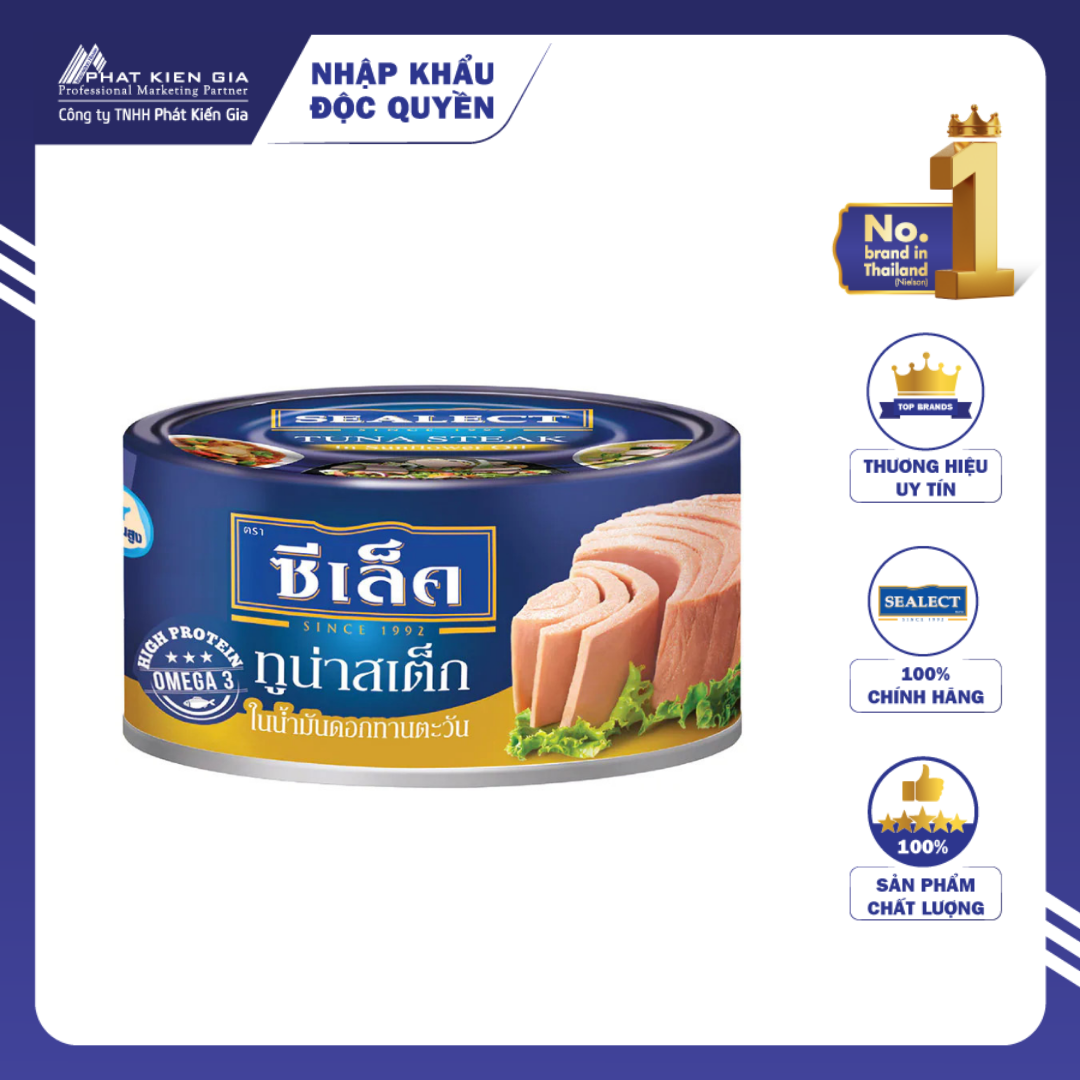 Cá Ngừ Xắt Khúc Ngâm Dầu Hướng Dương Sealect 150g - Nhập Khẩu Thái Lan | Sealect Tuna Steak in Sunflower Oil 150g