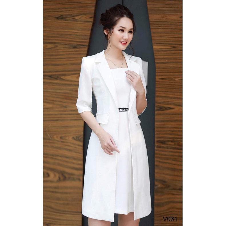 Áo vest nữ công sở dáng maxi dài sang trọng vest blazer hàn quốc ngắn tay V031