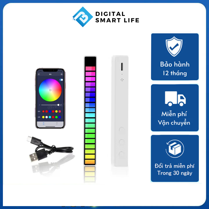 Thanh đèn Led nháy theo nhạc RGB đa sắc - mẫu đèn led cảm ứng âm thanh dùng pin sạc, chất liệu Aluminum cao cấp - có APP điều khiển chuyên nghiệp