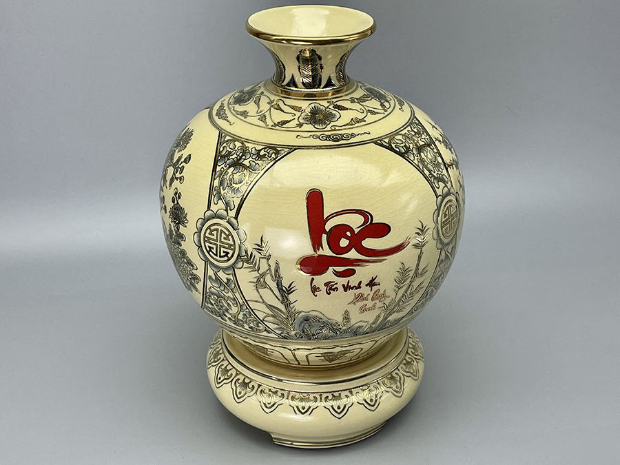 Bình tích lộc tứ cảnh chữ Lộc vẽ vàng kim
