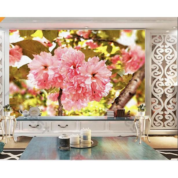 Tranh dán tường Hoa đào hòa mình với nắng mai, tranh dán tường 3d hiện đại MS664414