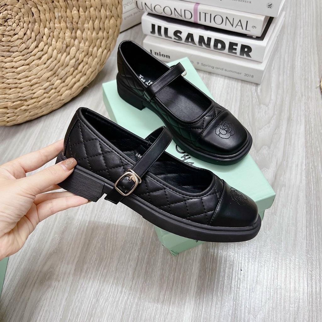 Giày bệt trần chỉ mũi vuông thêu hoa mũi quai cài - 2P