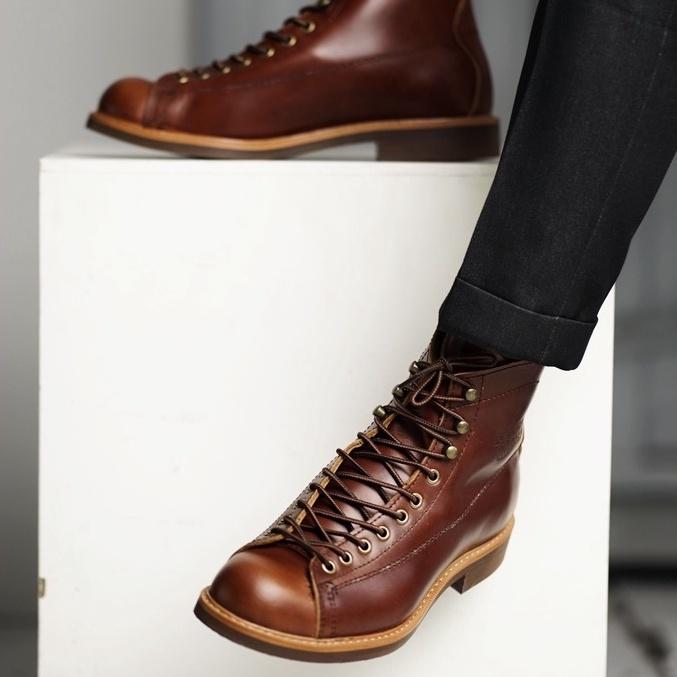 Giày boot nam cao cổ màu nâu REDWING LINEMAN, giày da thật cổ điển TONKIN