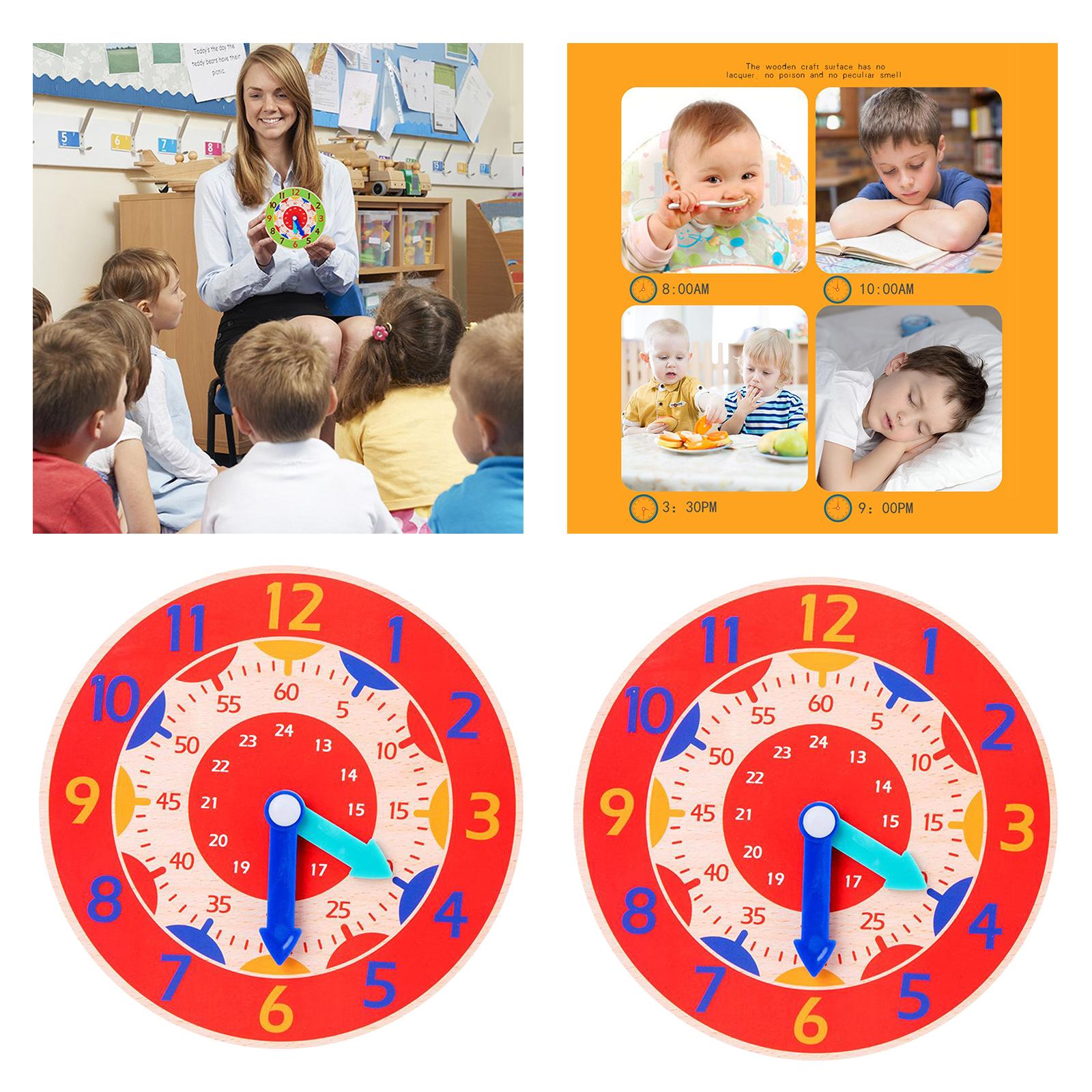 2 Piece Montessori Wooden Clock Toy Teaching Aids Toys for Kids Preschool