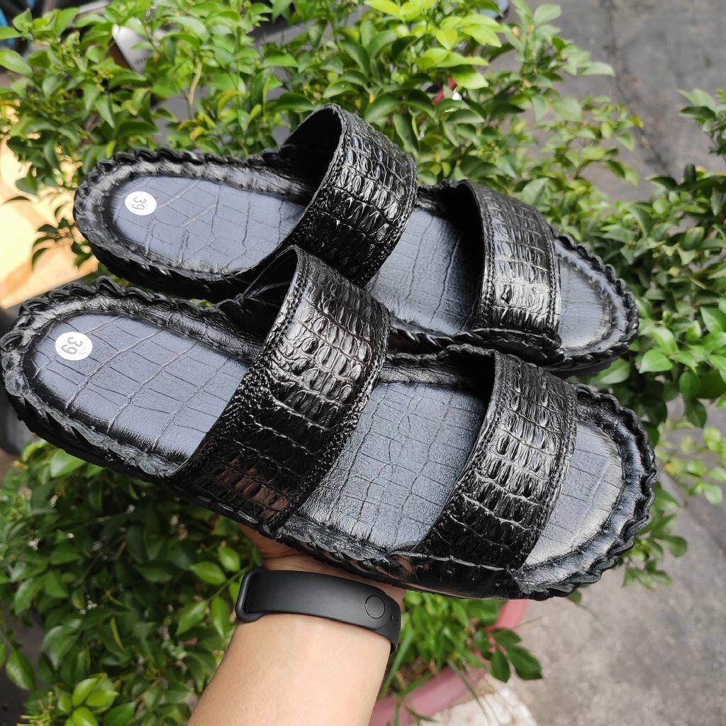 Dép ngang 2 đai da cá sấu cao cấp!