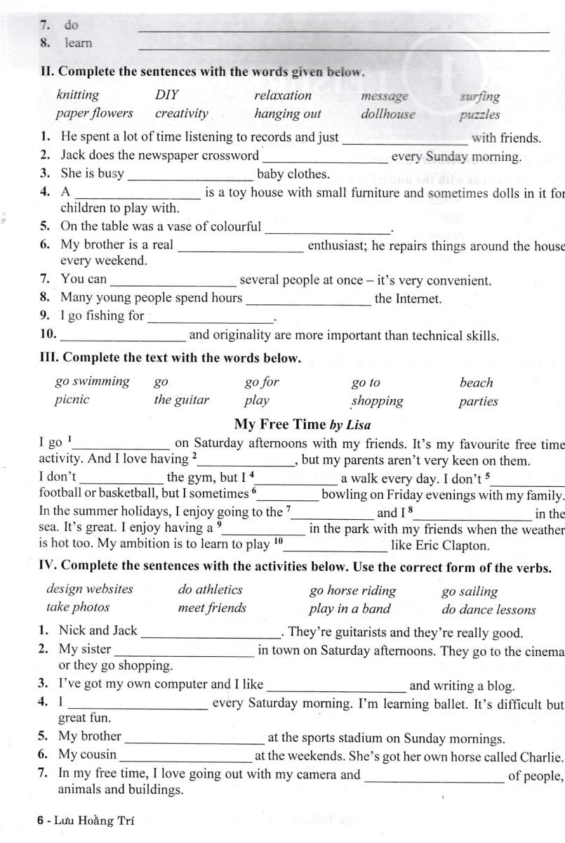 Bài Tập Tiếng Anh 8 - Không Đáp Án