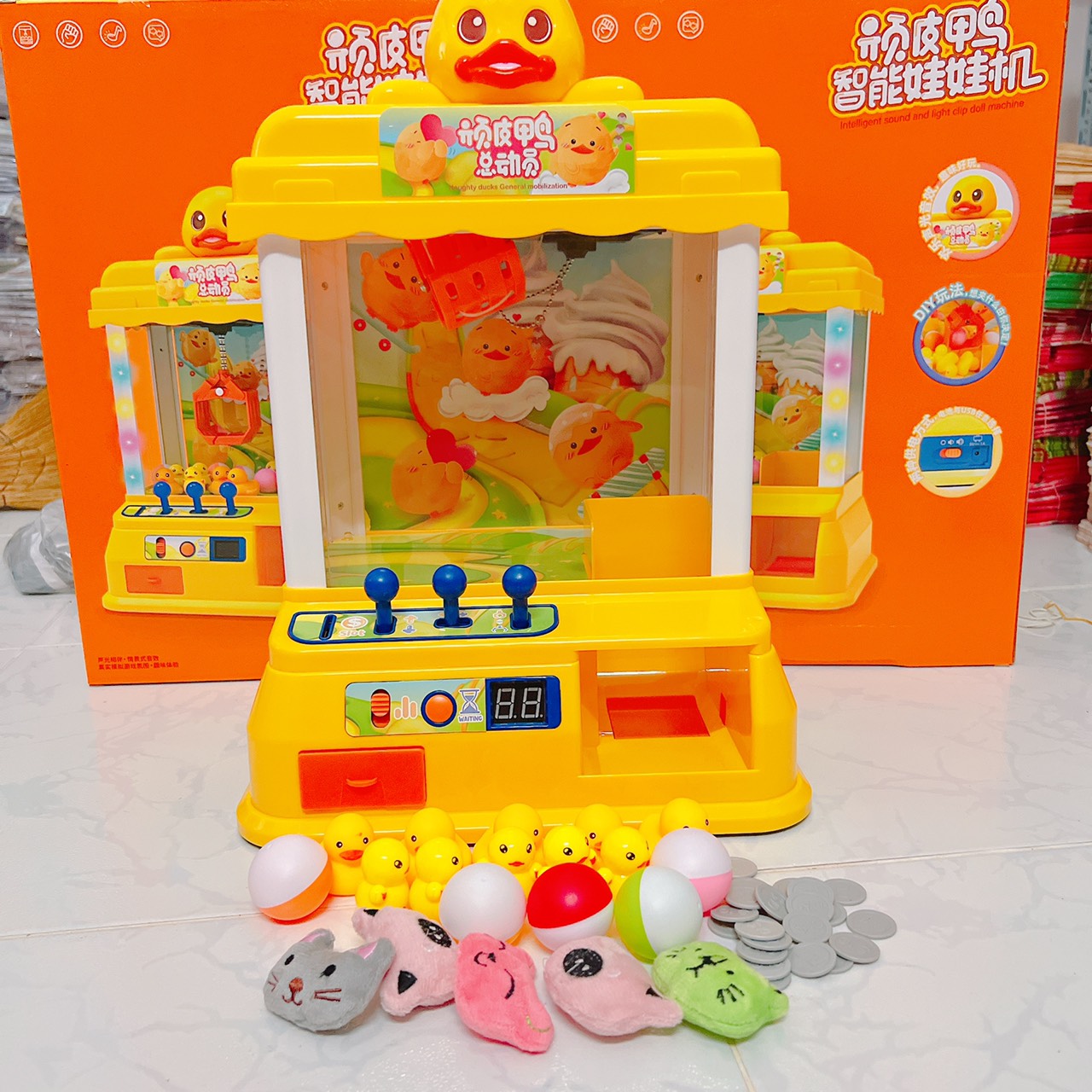 Máy gắp thú mini siêu rẻ, máy gắp thú vịt vàng cao 41cm kèm gấu và xu đồ chơi cho bé nhựa abs loại 1 - Quà tặng hấp dẫn cho bé