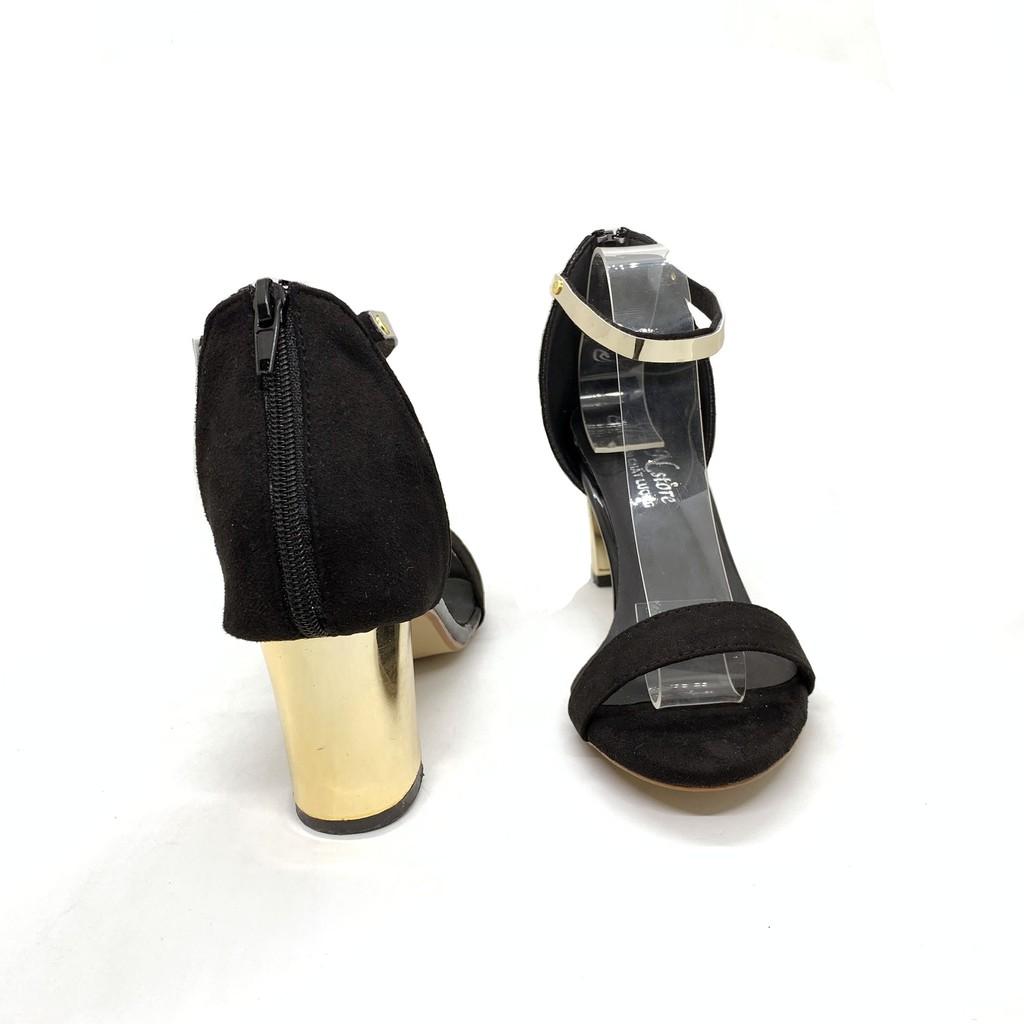 Giày cao gót sandal 7 phân quai đen cổ gót đồng __LZ151