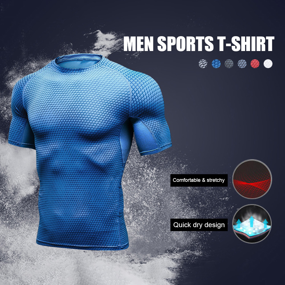 Áo thun thể thao nam in 3D cổ tròn ngắn tay bó sát cơ thể co giản thỏa mái
