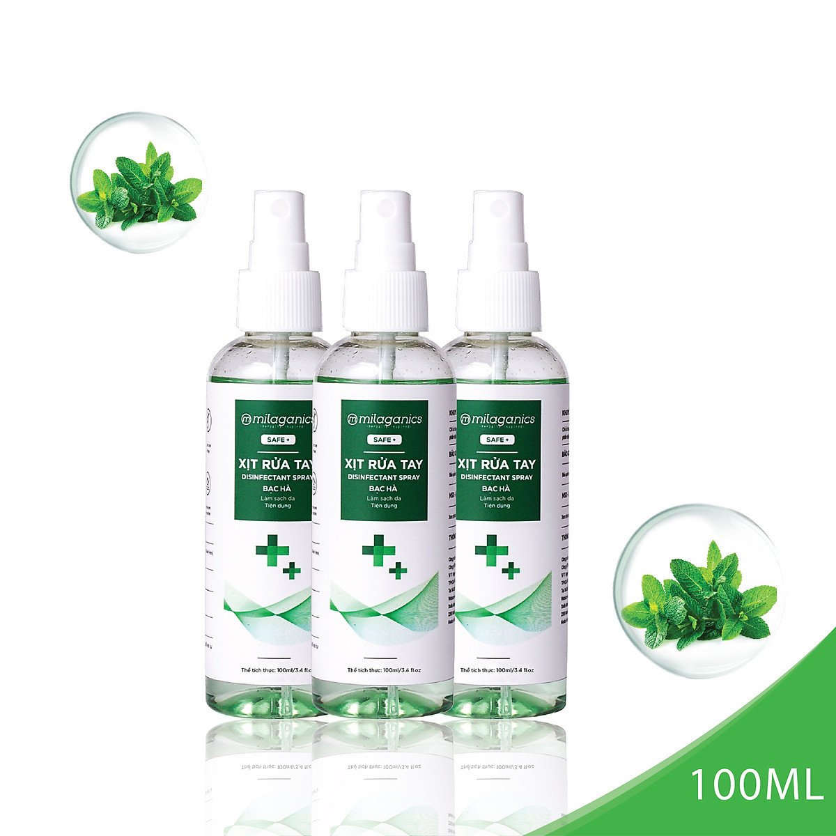 Combo 3 Chai Xịt Rửa Tay Làm Sạch Vượt Trội, X3 Dưỡng Ẩm Không Gây Khô Da MILAGANICS  100ml/1(Chai