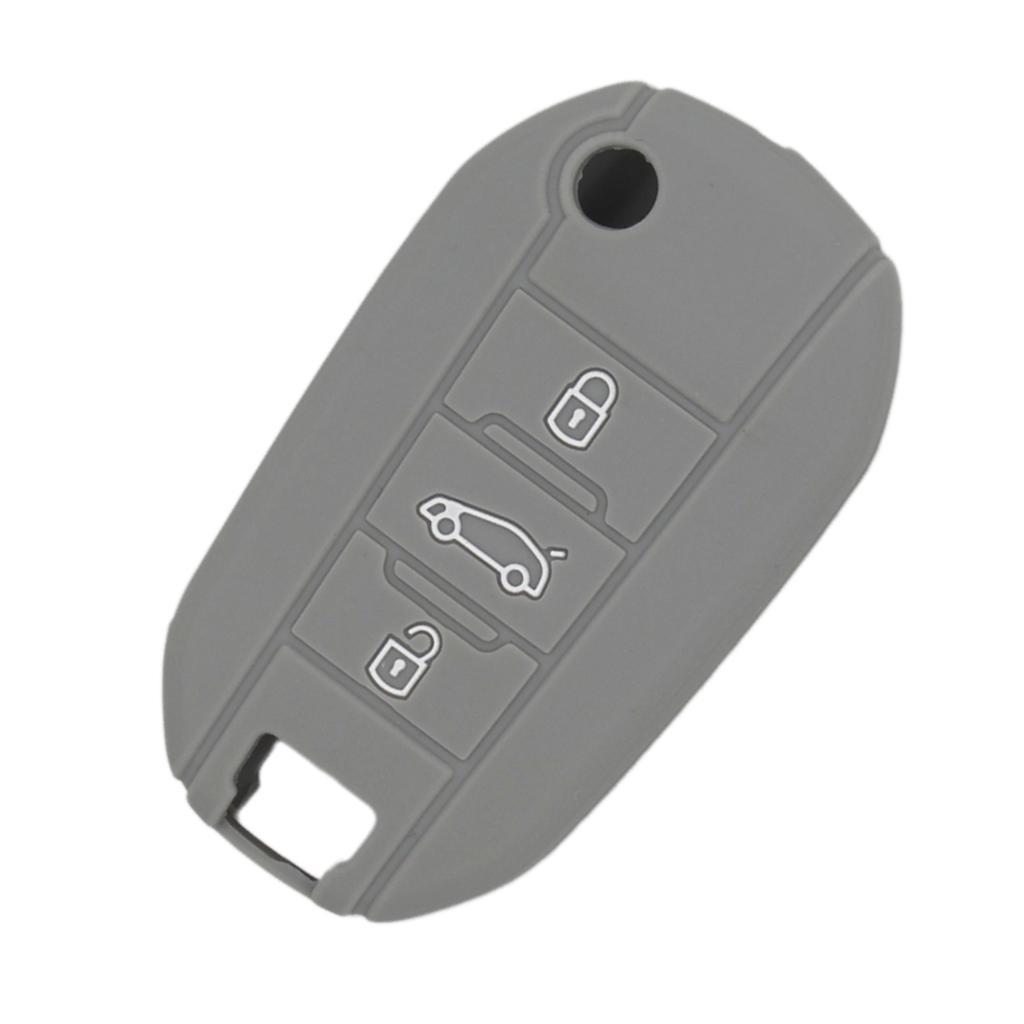 Silicone Car Key Case for Folding Remote Key Fob Case Shell 3 Buttons Gray