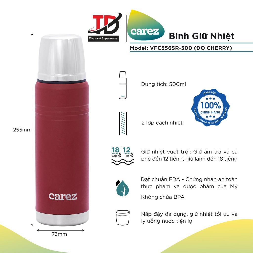 Bình giữ nhiệt Carez Back to Basic 500ML VFC556SR-500ml - màu đỏ Cherry , Inox 304, Không chứa BPA, Hàng chính hãng