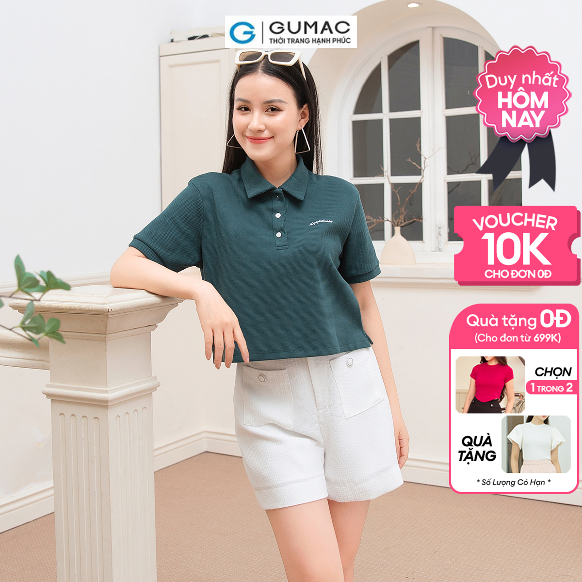 Áo polo thêu chữ thời trang GUMAC ATD10019