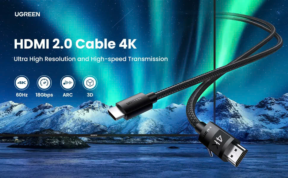 Cáp HDMI 2.0 hỗ trợ 4K UGREEN HD119 | Hỗ trợ trình chiếu video 3D | Hàng chính hãng | Bảo hành 18 tháng 1 đổi 1