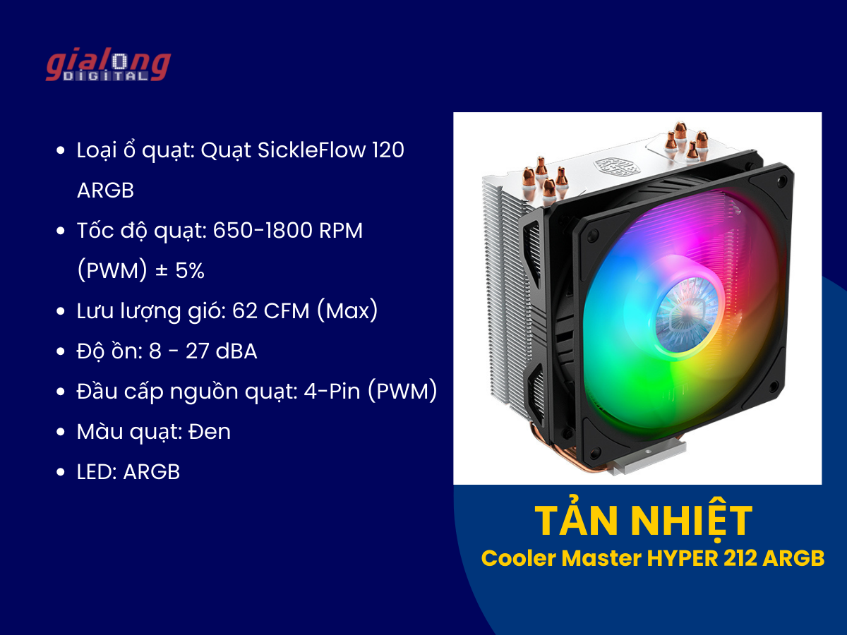 Quạt tản nhiệt Cooler Master HYPER 212 ARGB - Hàng chính hãng