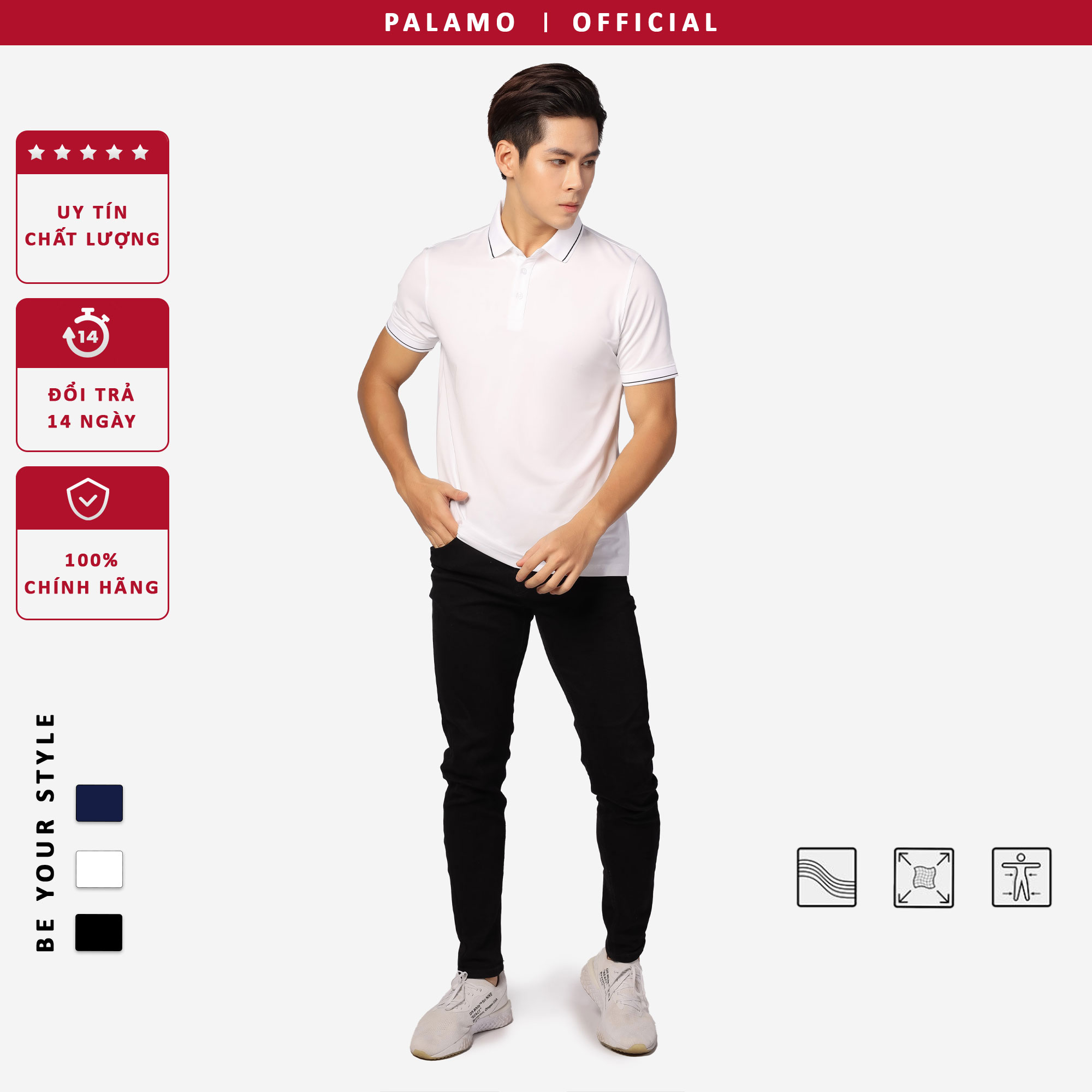 Áo thun polo nam Palamo classic coolmax regular fit / đen
