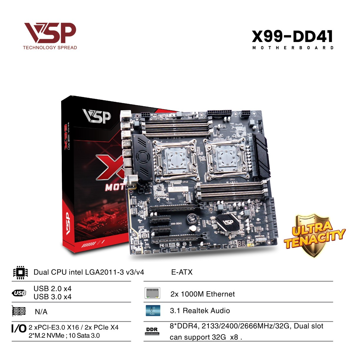 Bo Mạch Chủ Main VSP X99-DD41 D4 (Dual CPU) Socket LGA 2011 – Hàng Chính Hãng