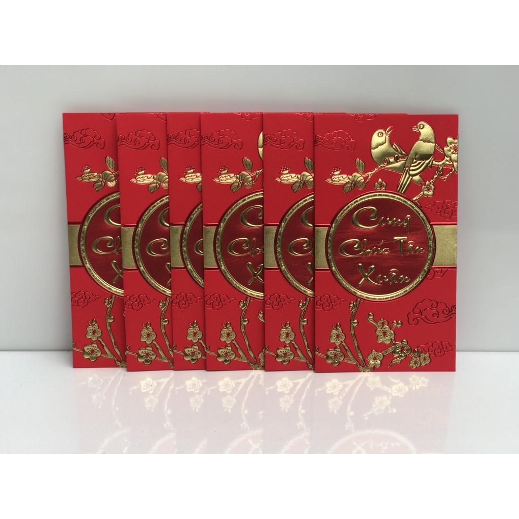 Set 6 bao lì xì đỏ, lixi tết in chữ nổi 3D truyền thống