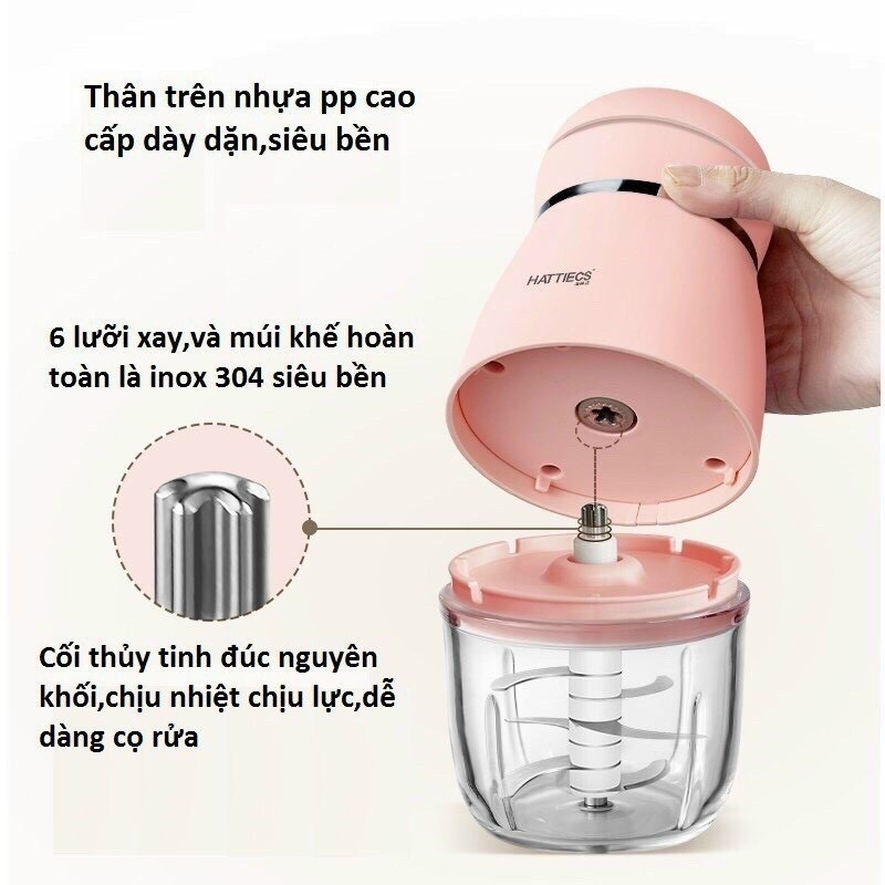 Máy Xay Đồ Ăn Dặm Cho Bé 6 Lưỡi Cối Thuỷ Tinh Hàng Nội Địa Trung Bản Cao Cấp Siêu Mịn Tiện Dụng - Tặng Kèm Dụng Cụ Rửa Máy-Hàng Chính Hãng 