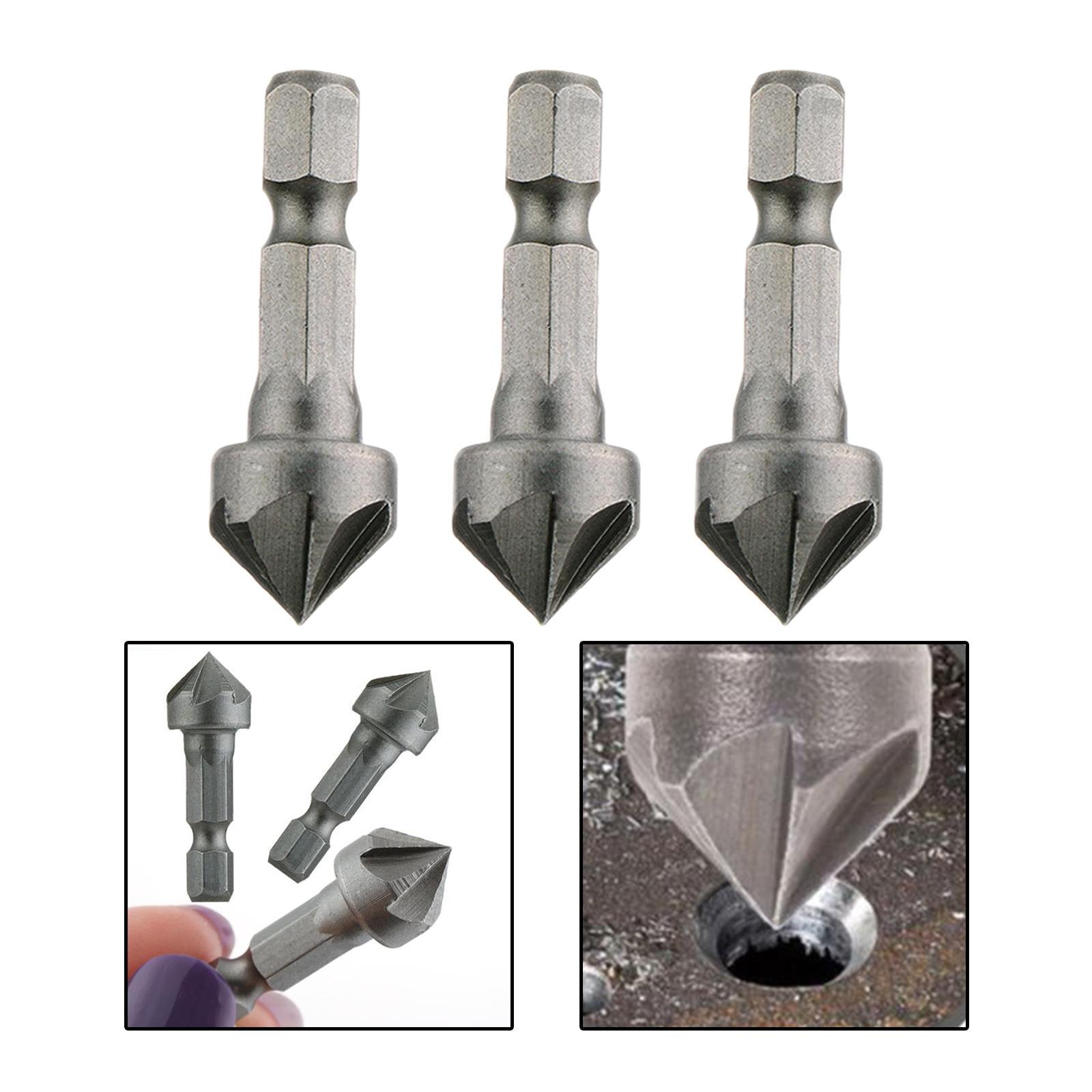 3x 5 Flute Countersink Drill Hexagonal Cutting Metal Tools for Woodworking